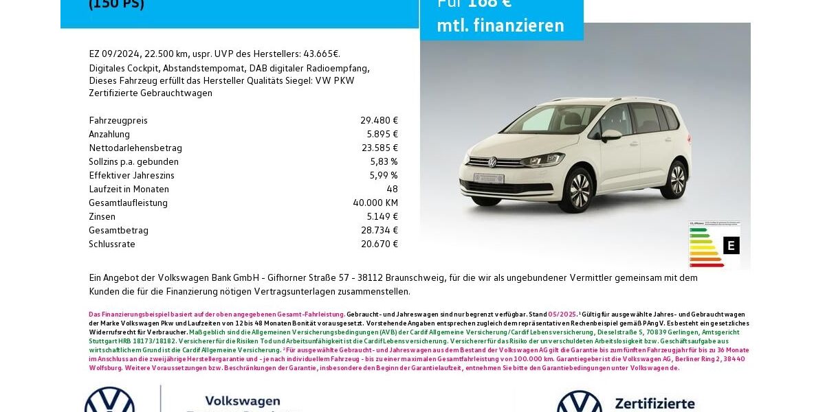VW Touran 22.500 km 29.480 &euro; Bamberg 96052
