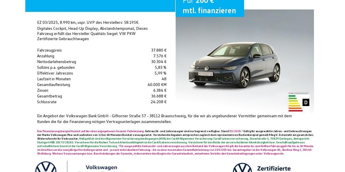 VW Golf 8.990 km 37.880 &euro; Bamberg 96052